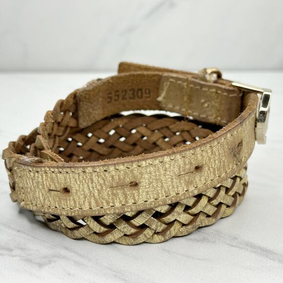 Michael Kors Gold Braided Leather Belt - Size Small ✨ - Picture 4 of 11